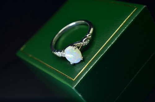 14K White Gold Infinity Design White Opal Engagement Ring with Diamonds Size 7 - Picture 16 of 21