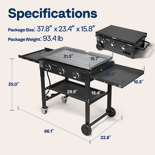 Foldable Gas Griddle 45,000 BTU 3-Burner Flat Top Gas Griddle Cooking Station - Picture 7 of 7