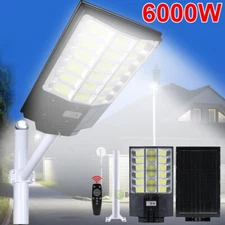 NEW 6000W Commercial Super Bright Home LED Solar Street Light Dusk to Dawn +Pole