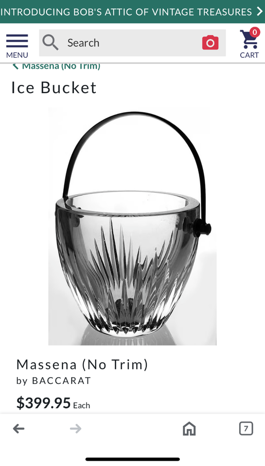 Vintage Signed BACCARAT CRYSTAL Massena Ice Bucket Silver/Metal Handle