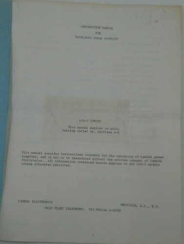 Lambda LCS-2 Manual for small variable power supplies vintage - Picture 2 of 3
