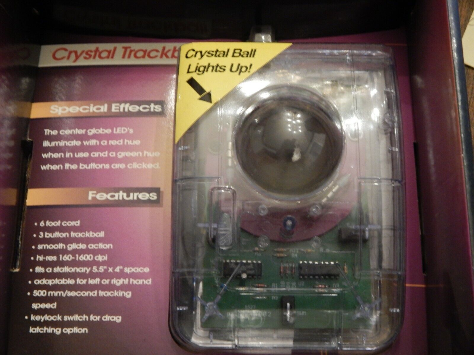 Vintage COMPUSA Clear Crystal Trackball Mouse 173445 Wired 9 Pin NEW IN BOX!