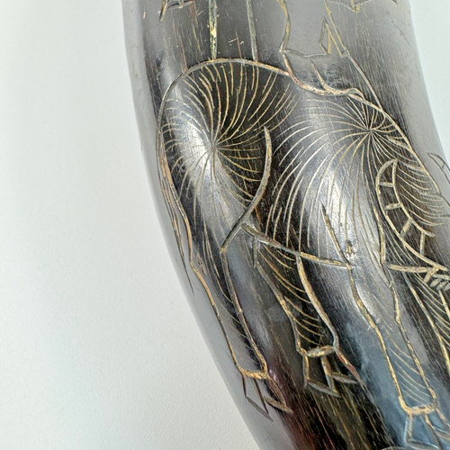 Vintage Scrimshaw Wasserbüffelhorn handgeschnitzt asiatischer Mann Flöte Antik Kunst - Bild 4 von 24