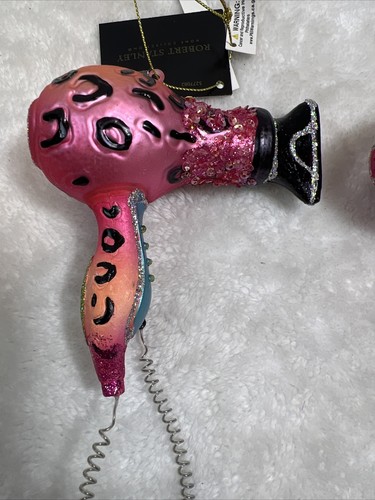 Robert Stanley SET OF 2 Beauty Salon Gifts Pink Glass Hair Dryer ORNAMENTS! NWT! - Picture 6 of 9