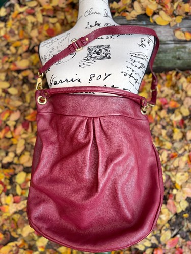 Designer Leather Hobo Purse, Marc Jacobs Hillier Bag, Burgundy Red Pebbled - Picture 6 of 14