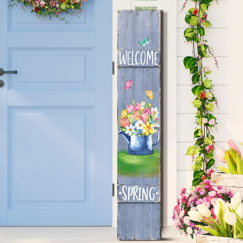 Spring Wooden Welcome Porch Sign for Front Porch Standing Vertical Porch Sign Ru - Picture 18 of 24