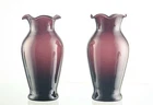 Vintage Pair of Amythest Depression Glass Ruffled Edge Vases - 5.75" - EUC