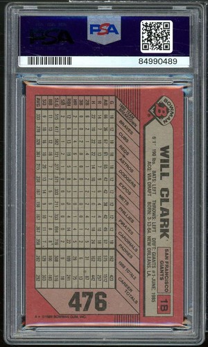 Will Clark Card 1989 Bowman #476 PSA 8 - Picture 2 of 2