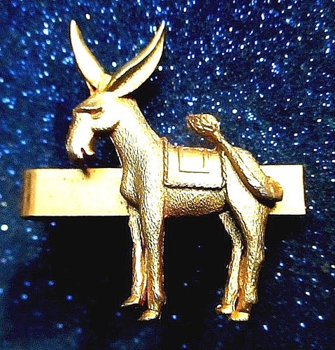 VINTAGE 1960'S DEMOCRATIC PARTY DONKEY GILT TIE CLIP - Picture 3 of 3