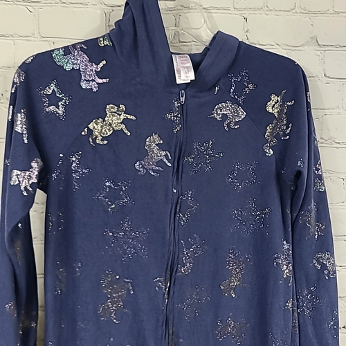 Justice Unicorn Girls Fleece Pajama Hooded 1pc One-Piece Blue Footless PJ 12 - Picture 11 of 13
