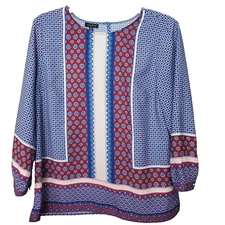 Talbots Scarf Print Keyhole Back 3/4 Sleeve Peasant Blouse Size Medium