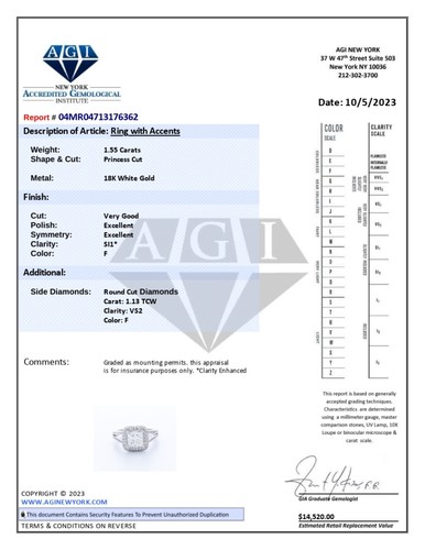 2,7 KTW NATÜRLICHER DIAMANT F/SI1 PRINZESSSCHLIFF 18K WEISSGOLD KRAPPEN HALO AKZENT RING - Bild 15 von 17