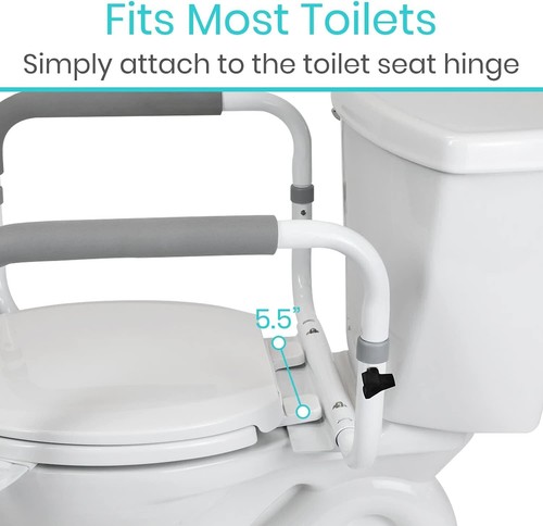 Vive Toilet Safety Rail Adjustable Grab Bar Compact Support Frame w/Handrail - Picture 8 of 11
