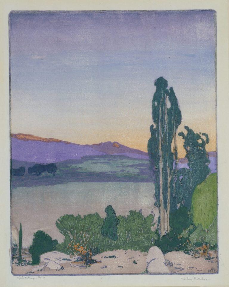Ojai Valley Frank Morley Fletcher Arts and Crafts Color Woodcut California 1910s