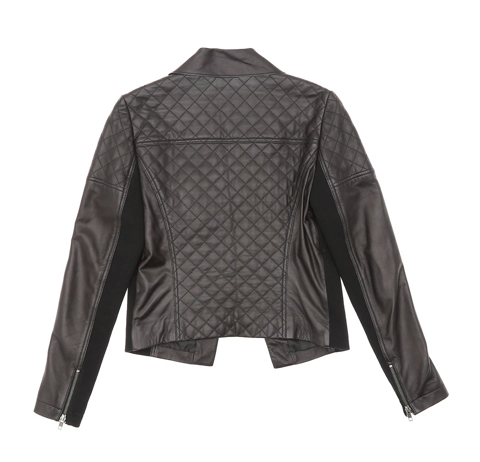 Halogen L132923 Women's Black Crop Leather Moto Jacket Size Small - Image 2 of 2