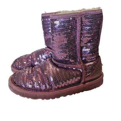 UGG BOOTS MÄDCHEN 13 rosa Pailletten Bubblebum Lammfell gefüttert Wildleder GLITZER Glitzer
