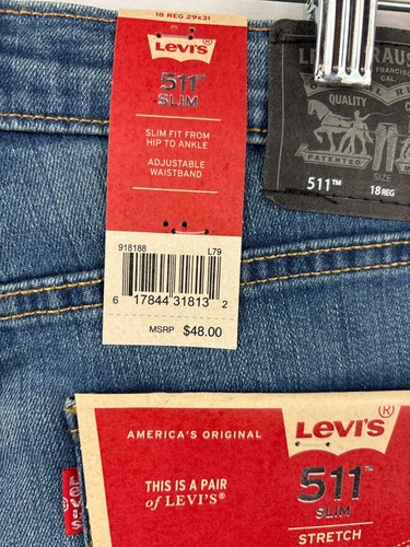 Levis Boys Blue Denim Jeans Performance 511 Slim Fit Stretch Size 18 NWT - Picture 3 of 8
