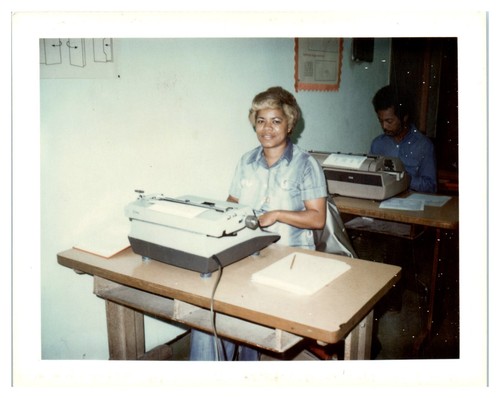 1970's Woman at Work or School Tyewriter African American Black VTG Photo C1