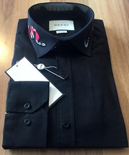 Embroidered Collar Long Sleeve Gucci Men's Button Down Cotton Shirt Size Medium