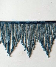 6.5" BLUE Glass BUGLE Bead Beaded Fringe CHEVRON Lamp Costume Trim by Yard