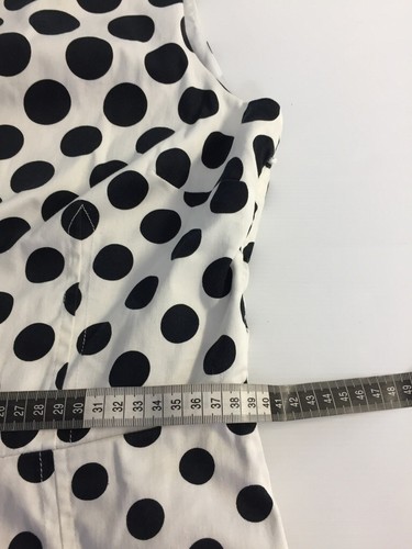 LAURA ASHLEY SIZE 10 WOMENS WHITE BLACK POLKA DOT FIT FLARE DRESS STRETCH KNEE - Picture 3 of 11