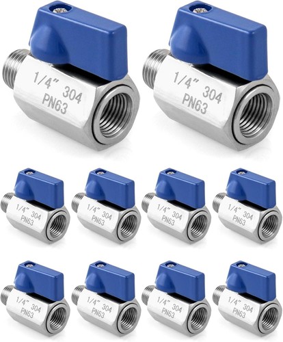 High Strength 10 Pack Stainless Steel Ball Valves - 1/4" Female/Male Thread - Picture 9 of 10