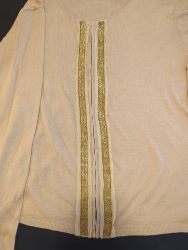 QVC-Pamela Dennis Damen XL Strickjacke Seide Kaschmirmischung Beige Gold Perlen - Bild 12 von 12