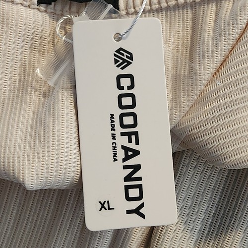 NEW COOFANDY Men's XL Short Sleeve Shirt Ivory Cream Corduroy Full Button Up - Picture 5 of 9