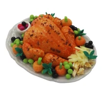 Dollhouse Miniature Roasted Turkey with Vegetable Dinner Kitchen Food  1:6 scale