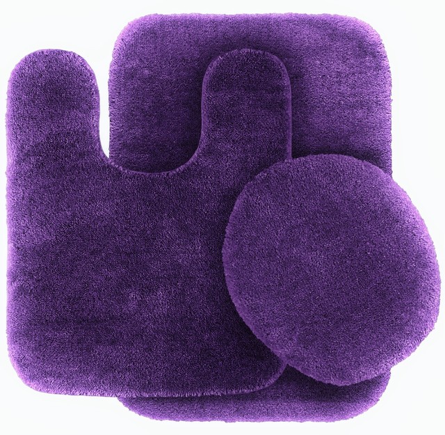 3pc 6 Plain Solid Plum Purple Banded Bathroom Set Bath Mat