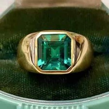 Solitaire Men's 3Ct Emerald Cut Lab-Created Emerald Ring 14k Yellow Gold Plated