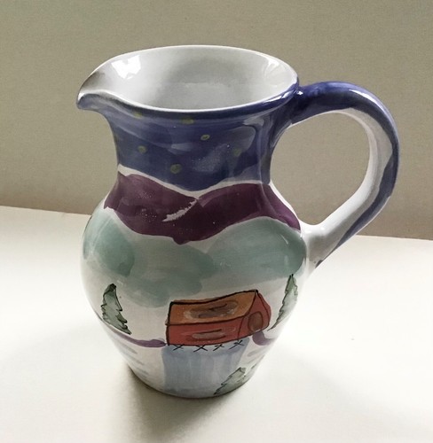 5" Mesa International Pottery Syrup Jug Pitcher Covered Bridge Winter scene 10oz - Picture 1 of 5