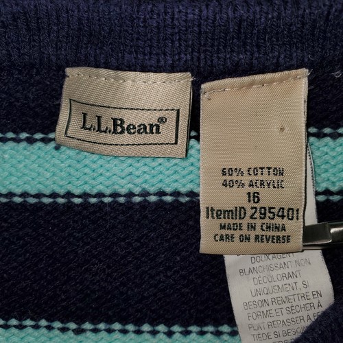 LL Bean~Girls 16~Navy & Aqua Striped Cotton Blend Knit L/S Tunic Sweater~EUC - Picture 5 of 6