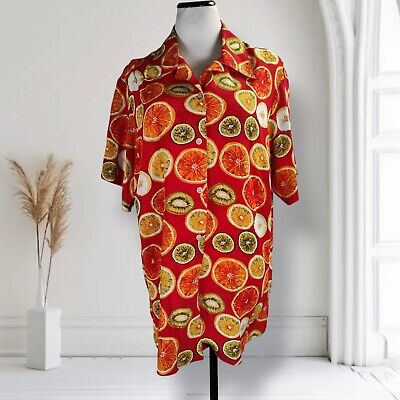 Vintage 90s Citrus Fruit Print Silk Blouse Size 1X Oversized Vintage 90s Citrus Fruit Print Silk Blouse Size 1X Oversized