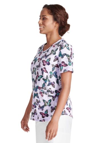 Scrub Star Womens Colorful Butterflies Print Scrub Top Size Medium Light Purple - Picture 4 of 5