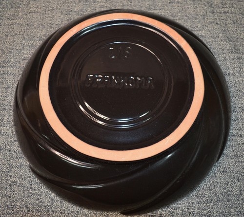 Vtg Frankoma 218 Pottery Scallop Edge Swirl Large Serving Floral Bowl Black MCM - Picture 3 of 4
