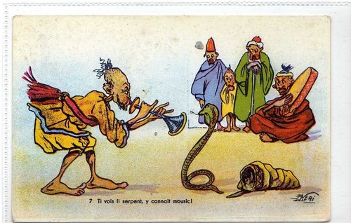 (La9118-100) "Ti vois li serpent, y connait mousic", Schlangenbeschwörer unbenutzt, um 1950