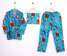 Multi Color Floral Print Cotton Pyjama Set Night Wear Woman's Pj Sets M Size
