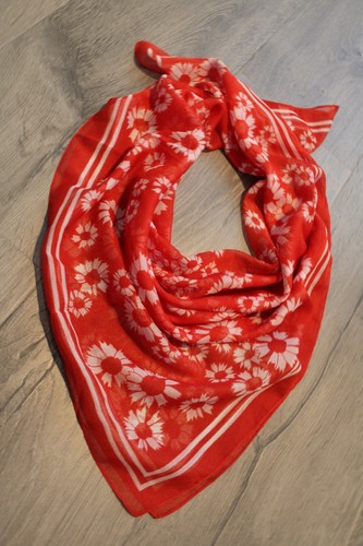 Lightweight Accent Head Scarf 30" Square Red White Floral Flowers Semi-Sheer - Picture 13 of 14