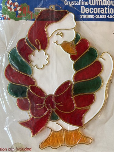 NEW Vintage Christmas Crystalline Window Decoration Stained Glass Look - Wreath - Picture 2 of 7