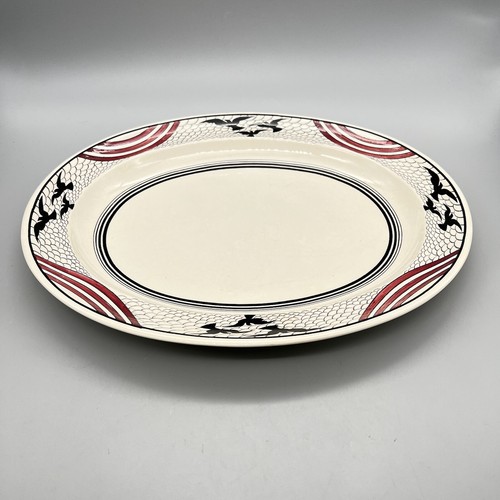 VTG 30s Art Deco Birds WEDGWOOD Red & Black SUNBIRDS Rare XL OVAL PLATTER 14.5" - Picture 7 of 14