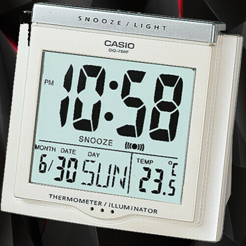 Casio DQ750F-7D White LED Light Digital Alarm Desk Clock Thermometer Snooze NEW - Afbeelding 1 van 3