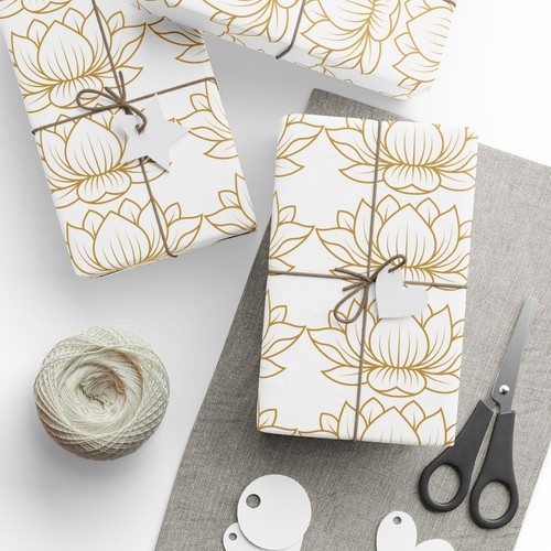 Elegant Floral White Lotus Premium Eco-Friendly Decorative Gift Wrapping Paper - Picture 14 of 16