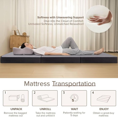 Folding Mattress Queen Size,4 inch Tri-fold Memory Foam Mattress .Queen 4 Inch - Picture 8 of 24