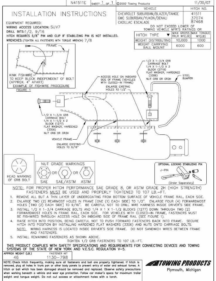 Enganche de remolque para 92-99 Chevy GMC Suburban C/K 1500 2500 92-00 Yukon NUEVO Foto 4 de 4