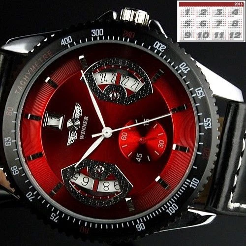 Nuevo reloj pulsera mecánico automático del ejército 2025 deportivo rojo cuero negro fecha para hombre Foto 4 de 4