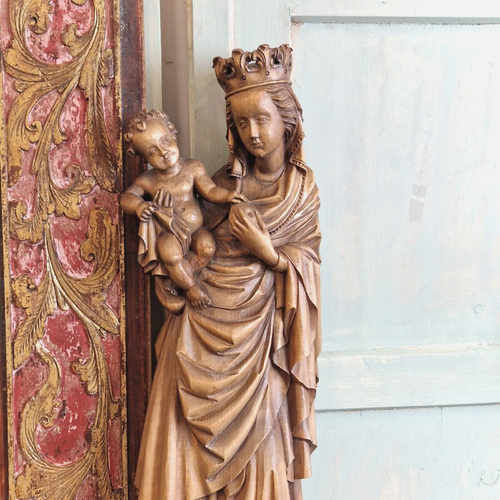Große Madonna mit Kind, Holz geschnitz, Oberammergauer Schnitzerei - Bild 2 von 17