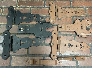 Vintage Gothic Wrought Iron FENCE DOOR GATE Hardware HINGES Latch Lock Lot