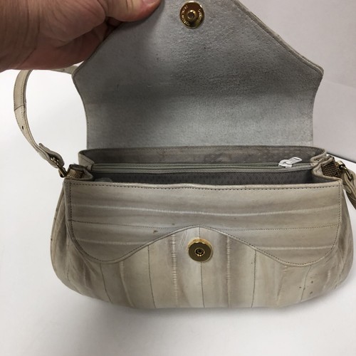 Vtg 80's Genuine Eel Skin Hand Bag Natural Bone Ivory Evening Shoulder Purse - Picture 7 of 12