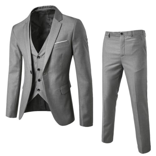 Jacket Vest & Pants Men Suit Slim 3-Piece Set Blazer Business Wedding Party Suit - Picture 4 of 22